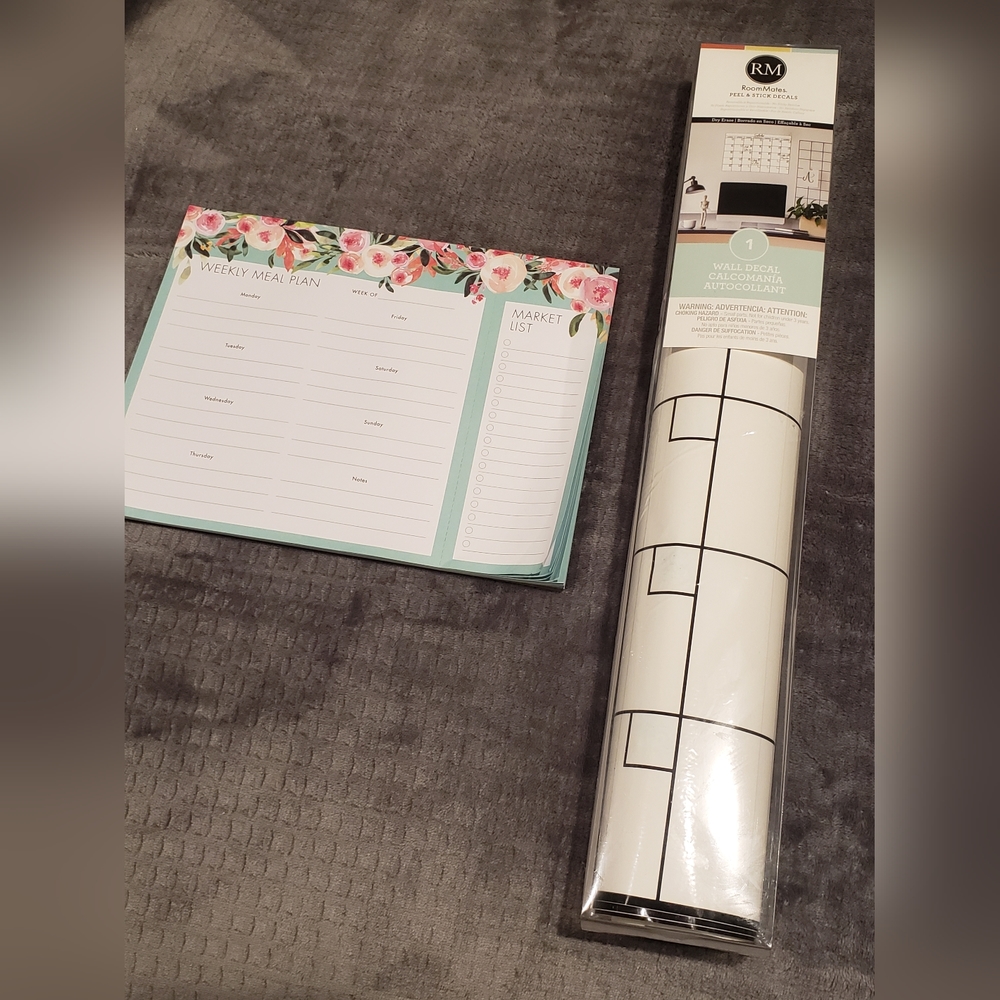 Weekly meal planner magnet and monthly planner decal for fridge bundle